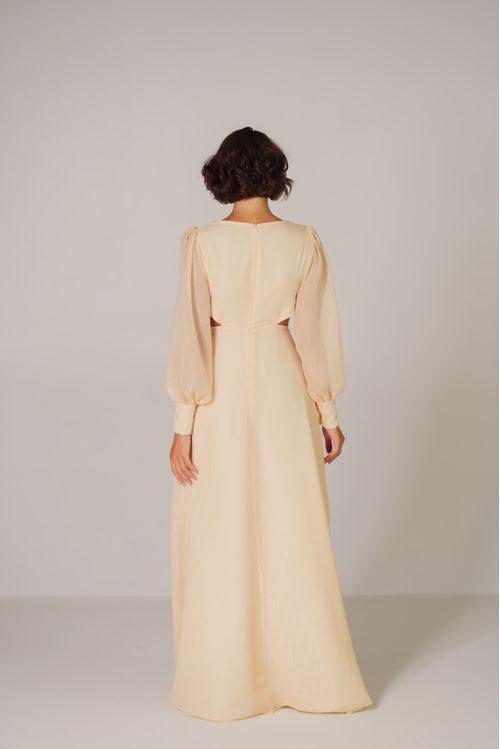 Vestido Longo Manga Bufante Lightness - Nude Light