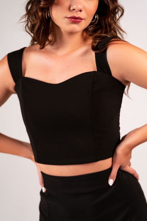 Blusa Cropped Detalhe Alças Rouse - Preto