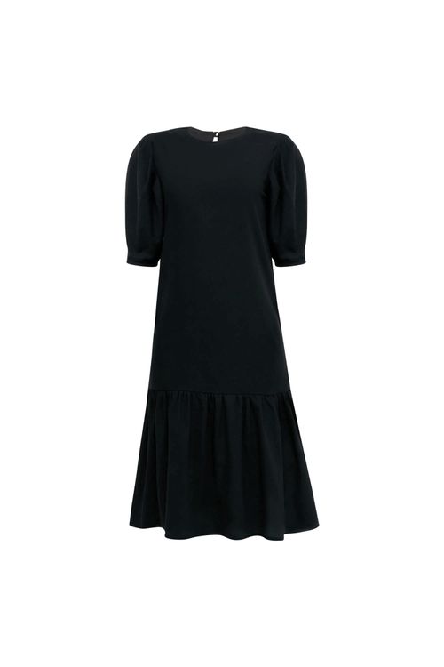 Vestido Midi Reto Manga Bufante - Preto