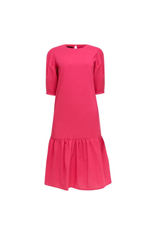 Vestido Midi Reto Manga Bufante - Pink