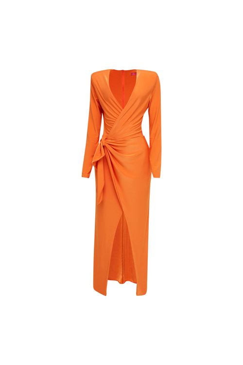 Vestido Midi Transpassado Fluid Shine - Laranja