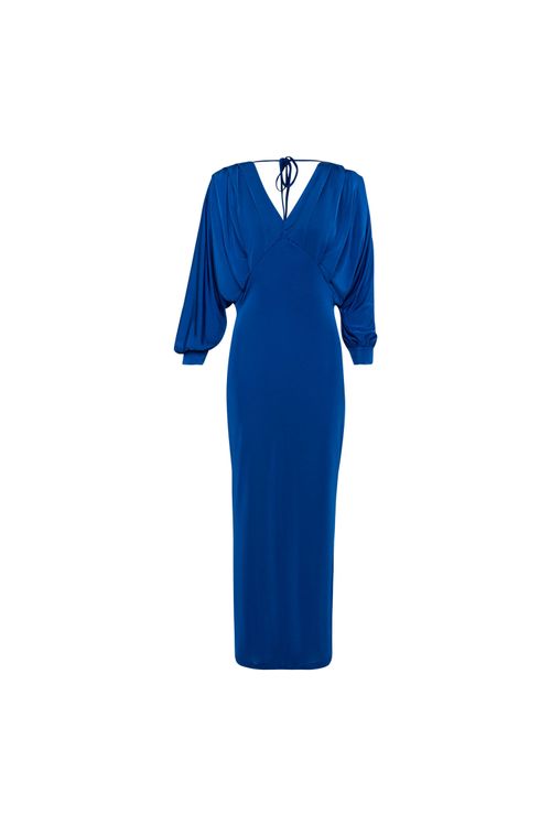 Vestido Longo Manga Ampla Fluid Shine - Azul