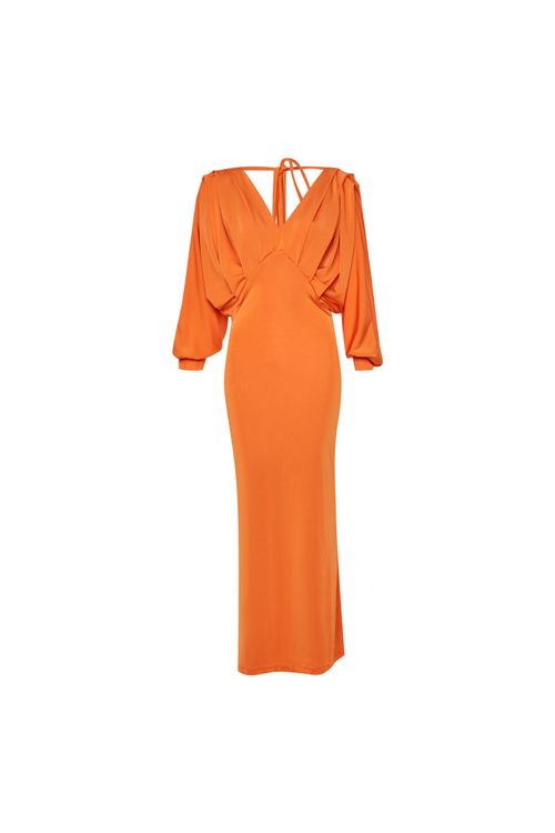 Vestido Longo Manga Ampla Fluid Shine - Laranja