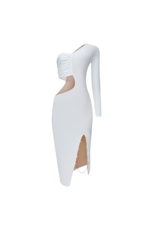 Vestido Midi Abertura Assimétrico Cintura Fluid Shine - Off White