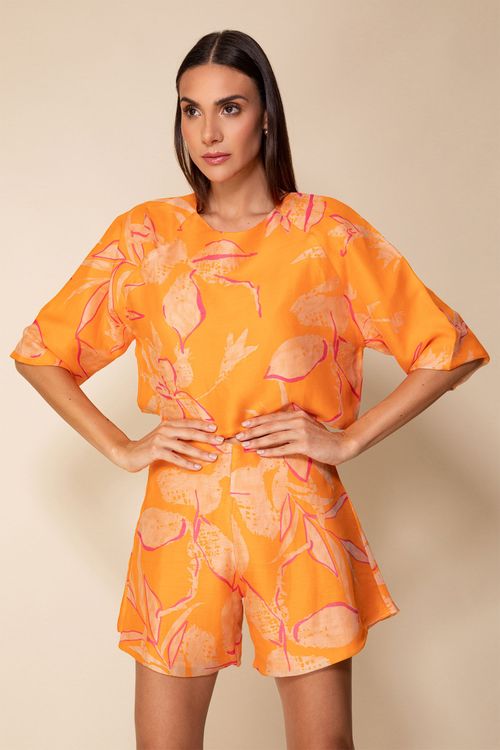 Blusa Básica Estampada - Laranja