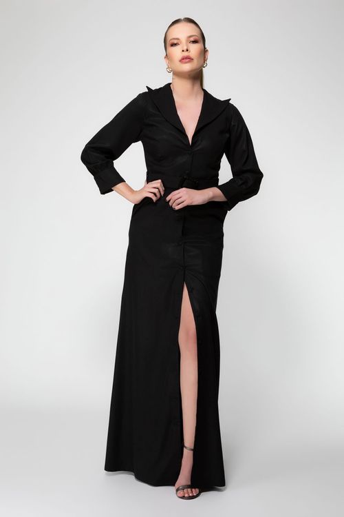 Vestido Longo com Cinto Bossa Nova - Preto