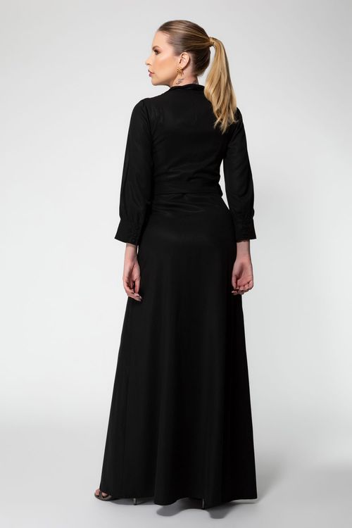 Vestido Longo com Cinto Bossa Nova - Preto