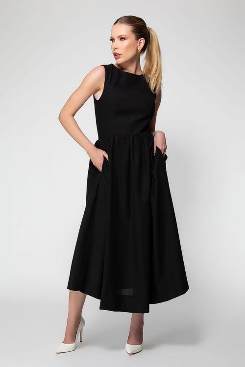 Vestido Midi Godê Capital - Preto