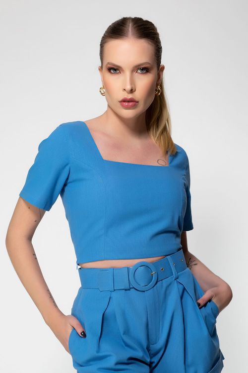 Blusa Cropped Linho Capital - Azul