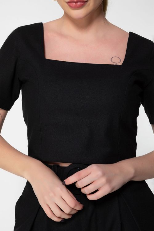 Blusa Cropped Linho Capital - Preto