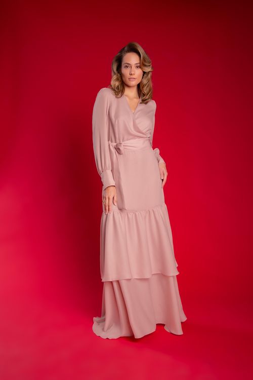 Vestido Longo Ametista Velvet - Nude