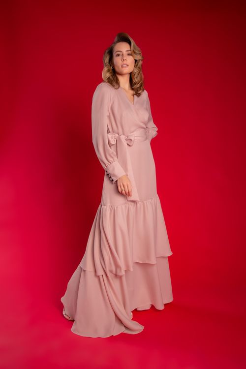 Vestido Longo Ametista Velvet - Nude