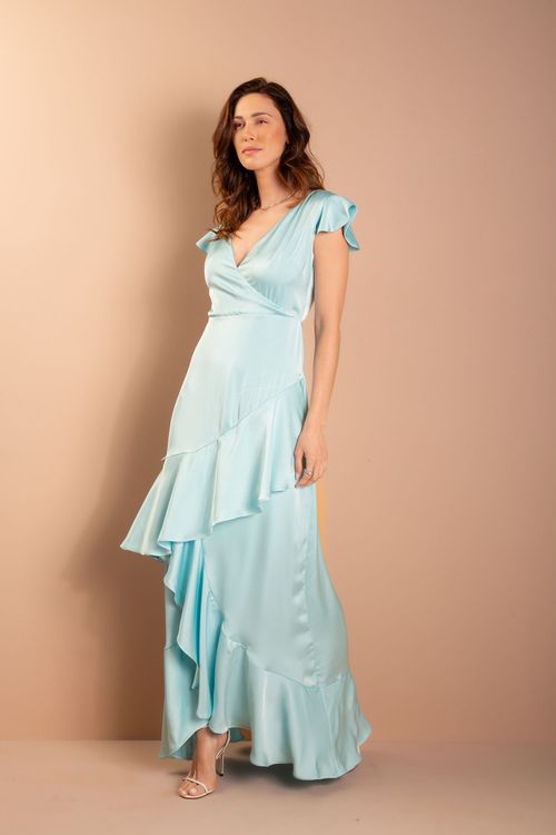 Vestido Longo  Flor de Liz - Azul